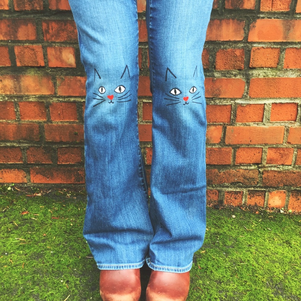 Handmade Kitty Knee Jeans